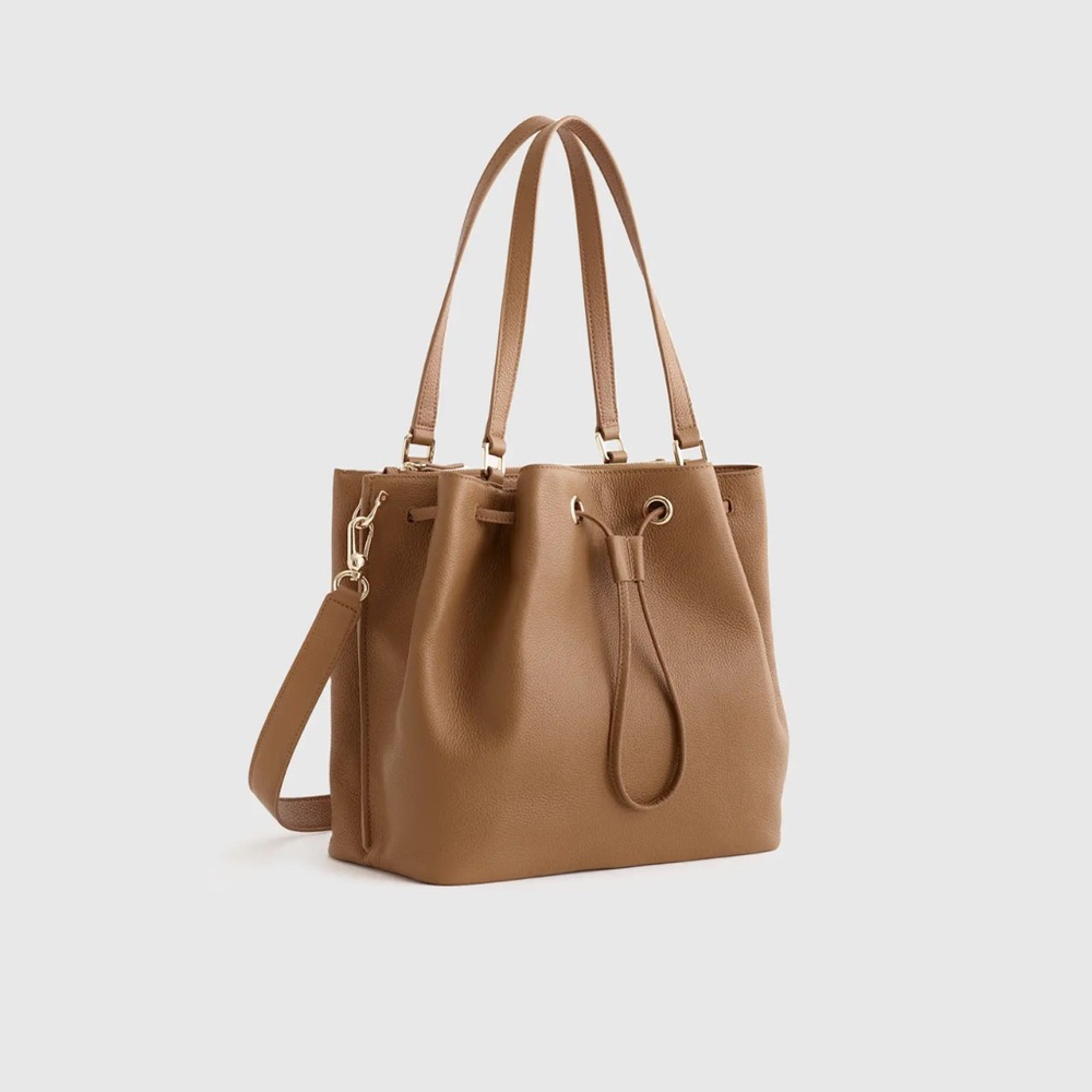 Italian Leather Triple Compartment Bucket Bag in Cognac - Picture 3 of 10